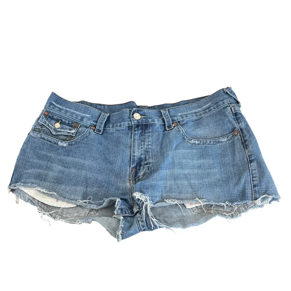 Vintage True Religion Billy Cutoff Jean Shorts Embroidered Boho USA Mens Size 40
